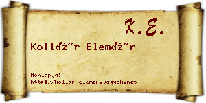 Kollár Elemér névjegykártya
